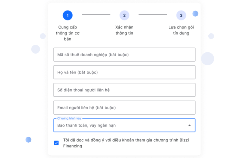 Đăng ký thông tin sử dụng Bizzi Financing